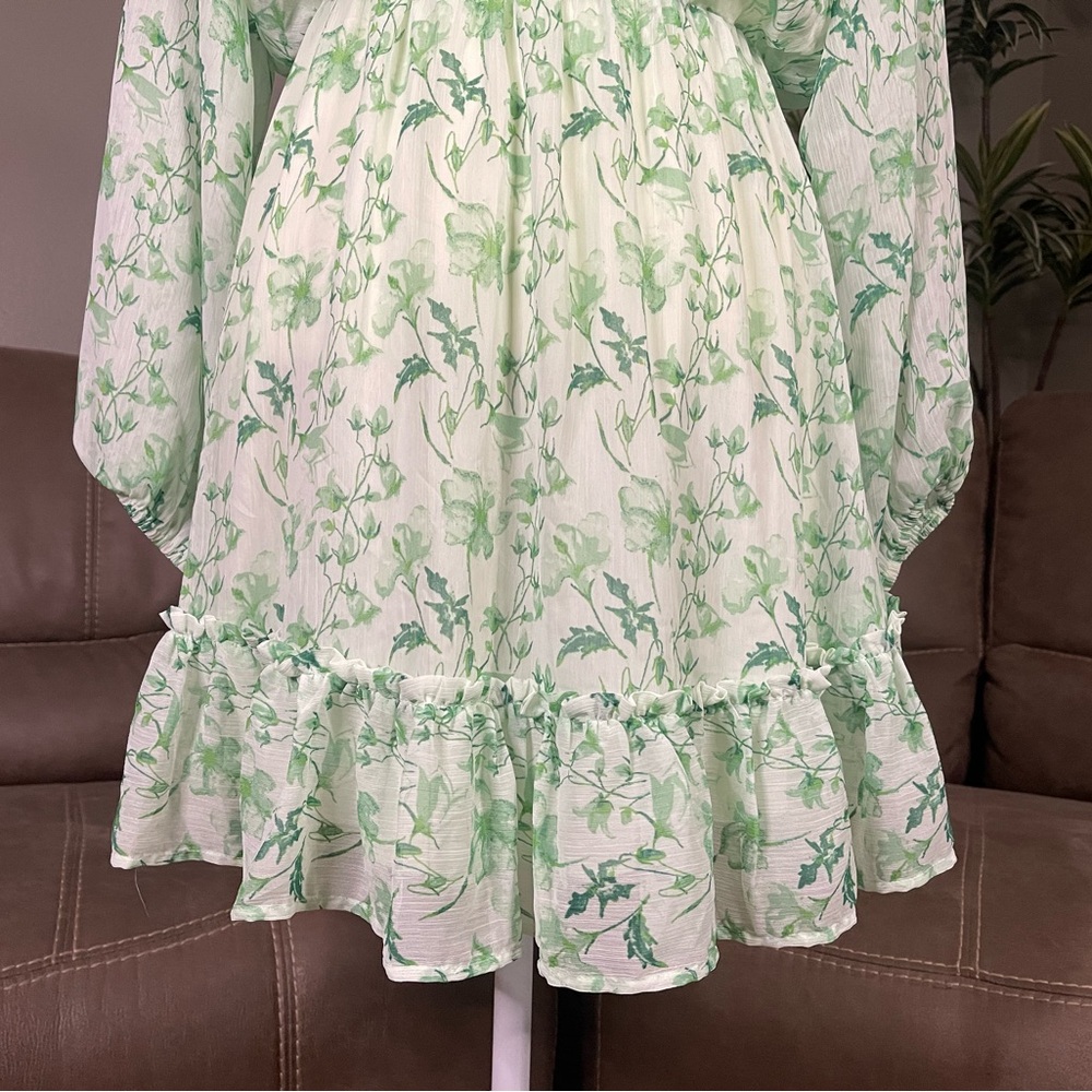 Gianni Bini Green Floral Mini Dress Sz L Easter Wedding Summer Spring Vacation - Picture 12 of 14